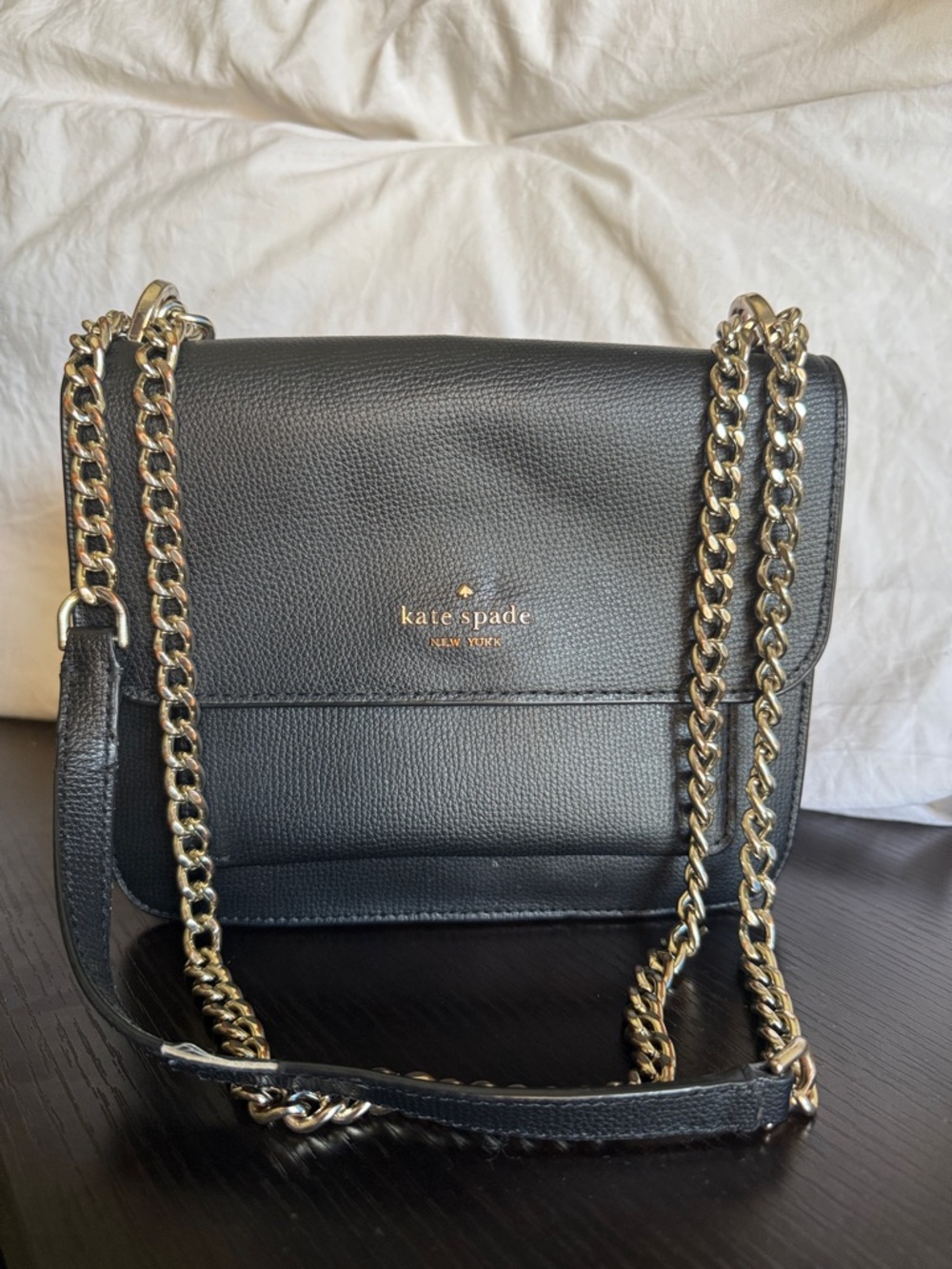 kate spade Black Pebbled Leather Crossbody with Gold Chain Strap